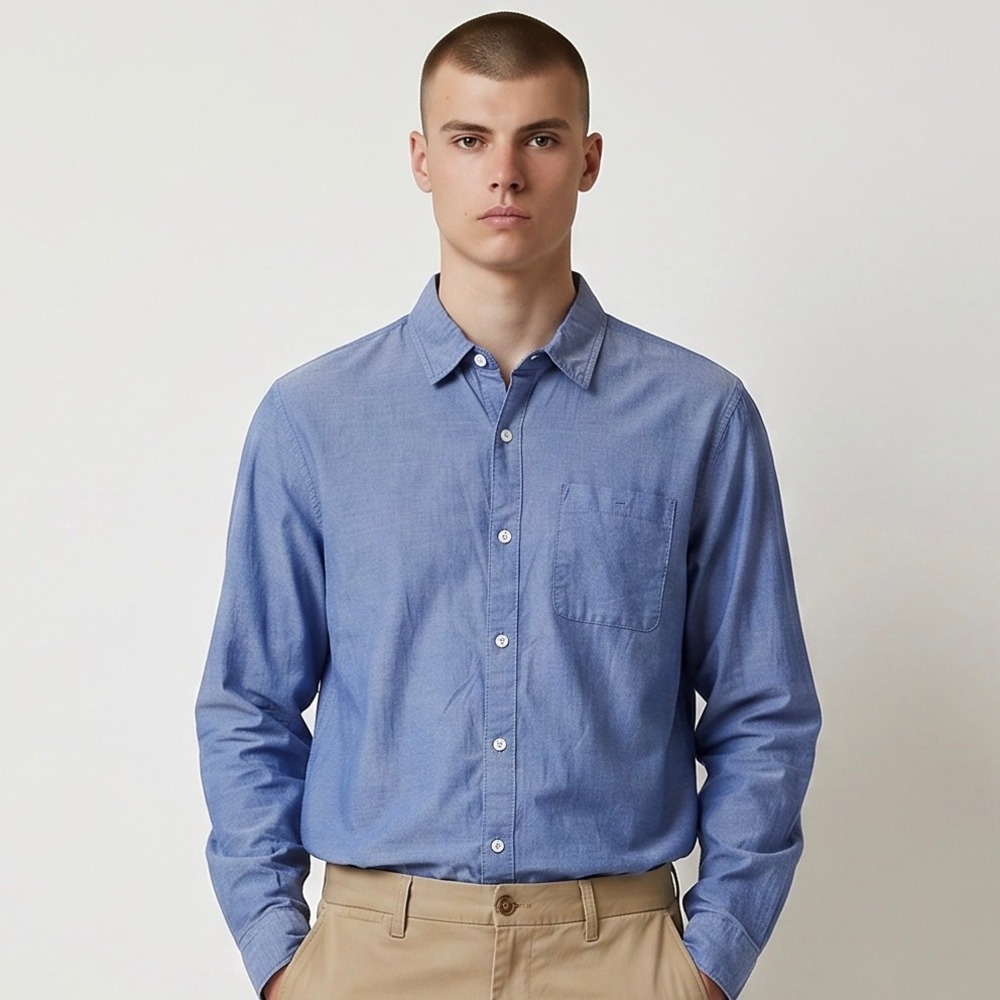 Lululemon Button Down Oxford Shirt Mens Blue‎ Long Sleeve Pocket Chambray